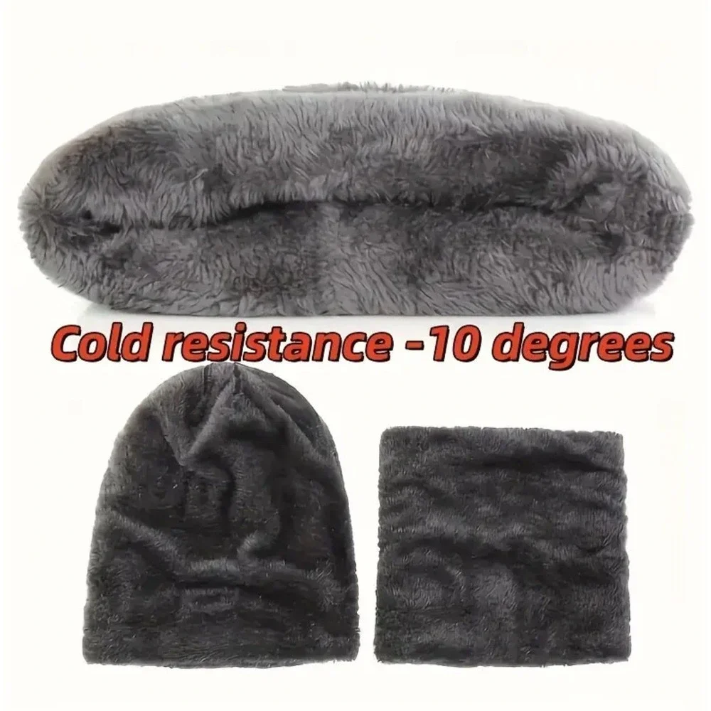 Unisex Childs Gray Neck Warmer + Beanie‎ Hat Cap Lined Knit Fleece Outdoor Ski